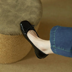 LBSFY -new Spring Autumn fashion Woman's Flats Patent Leather Ballet Flats Bowtie Boat Shoes Low Heels Slip on Flat Woman Black Loafers