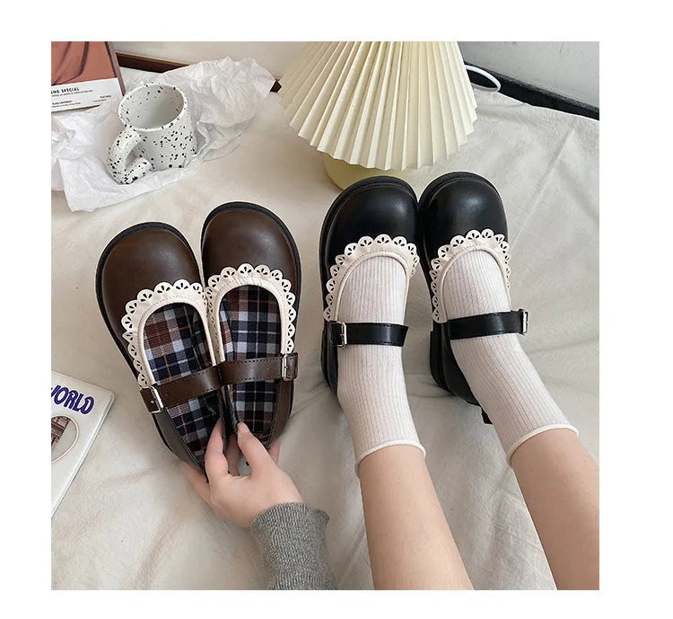 LBSFY -Lace Princess Kawaii Cute Lolita Shoes Student Jk Uniform Shoe Retro Sweet Girls Vintage Black Brown Gothic Round Toe Loafers