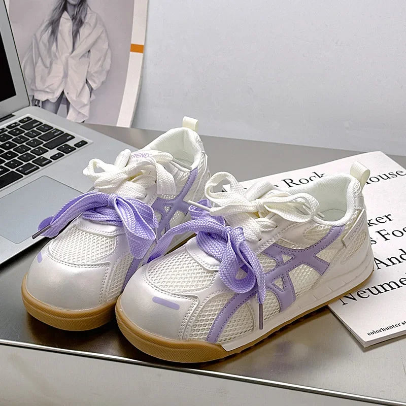 LBSFY -Summer Breathable Lightweight Mesh Sneakers Soft Bottom Hong Kong Style Casual Sports White Shoes for Women