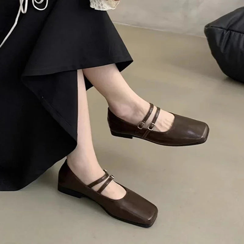 LBSFY -New Square Toe Comfortable Casual and Versatile Spring and Summer Flat Shoes Elegant and Fashionable Retro Women's Shoes