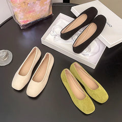 LBSFY -New Mary Janes Flats Shoes Ladies Square Toe Shape Shoes High Quality Smooth Material Plain Slip-on Ballet Flats Zapatos Mujer