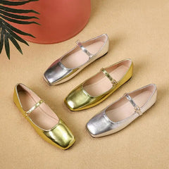 LBSFY  -  2024 Spring New Retro Women Flat Heel Shoes Fashion Square Toe Ladies Casual Mary Jane Slingback Shoes Shallow Ballerina 35-44