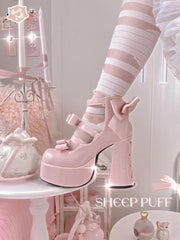 LBSFY  -  Sweet Cute Princess Lolita Kawaii Platform Shoes Bandage Hot Girl Bow Heel Summer Heels Chunky Heels Pumps