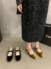 LBSFY  -  Velvet Ballet Flats For Women Buckle Round Toe Flat 2025 New Fashion Mary Janes Shoes
