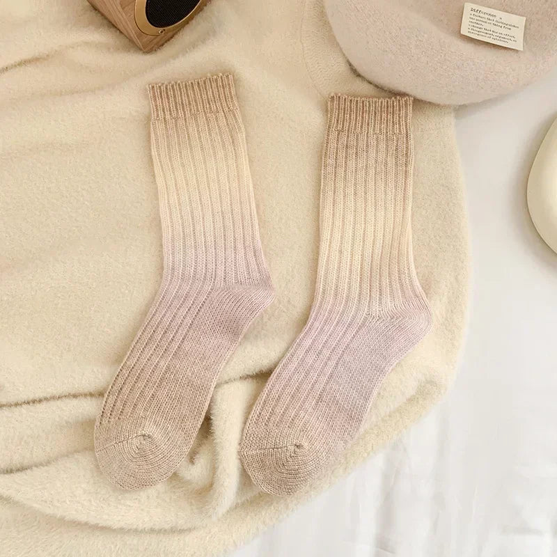 Lbsfy Wool Winter Thick Warm Long Socks Gradient Wool Cashmere Kawaii Socks Women Thermal Floor Sleeping Socks New Year Gift Autumn