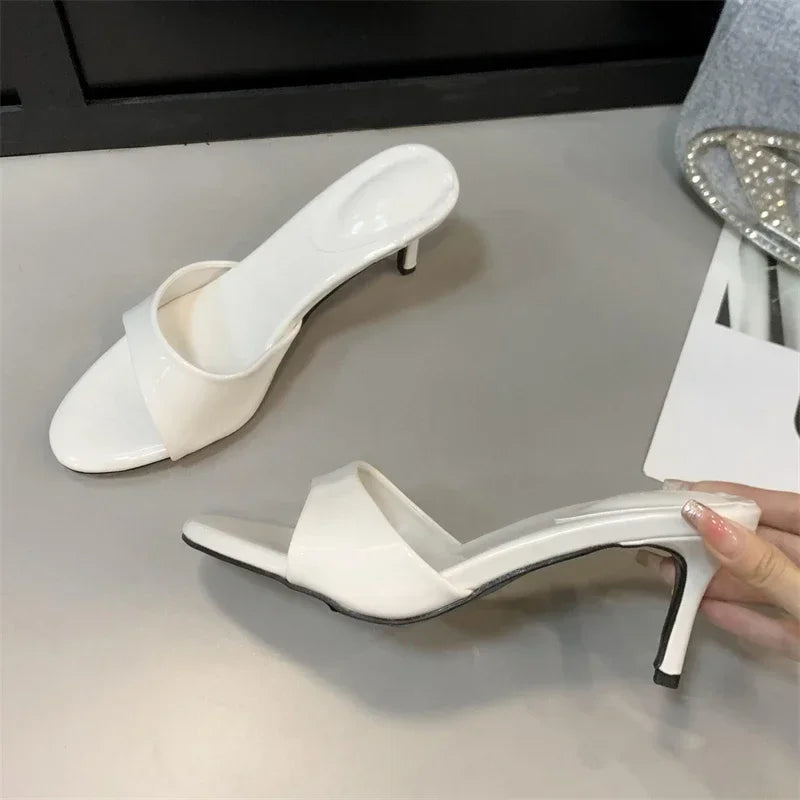 LBSFY -Summer Patent Leather Open Toe Slippers Fashion Thin Low Heels Beach Prom Slide Prom Slide Shoes