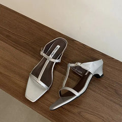 LBSFY -  Brand Summer Women Slipper Square Heels Sandals Square Toe Party Wedding Shoes Slip On Beach Slides Mujer