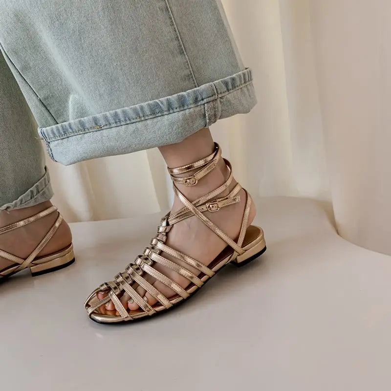 LBSFY  -  2024 New Handmade Glatordiator Women Sandals Faux Leather Cut-outs Hollow Summer Ladies Fashion Party Casual Shoes