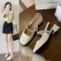 LBSFY -Comfortable Soft Leather High Heels Women's Sandals Summer New Style Fashion Mary Jane Shoes Square Toe Rubber Bottom