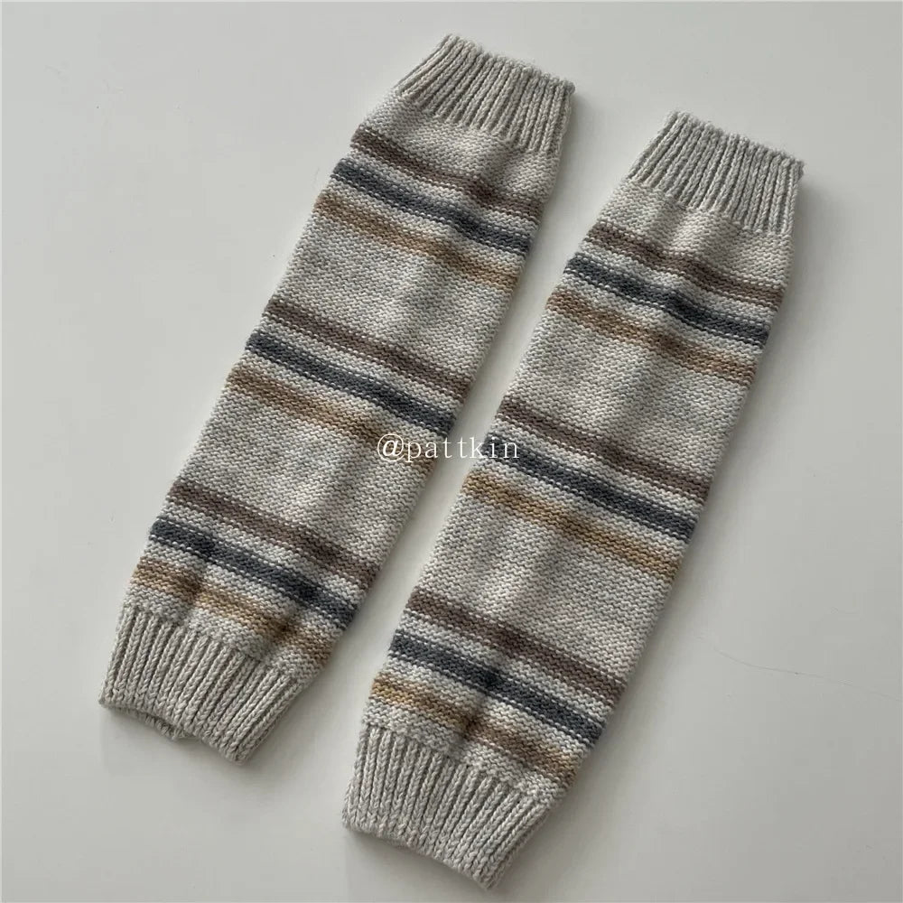Lbsfy Vintage Striped Wool Leg Socks Harajuku Hot Girl Beggar Leg Warmers Y2k Punk Knitted Leg Cover Japanese Accessories