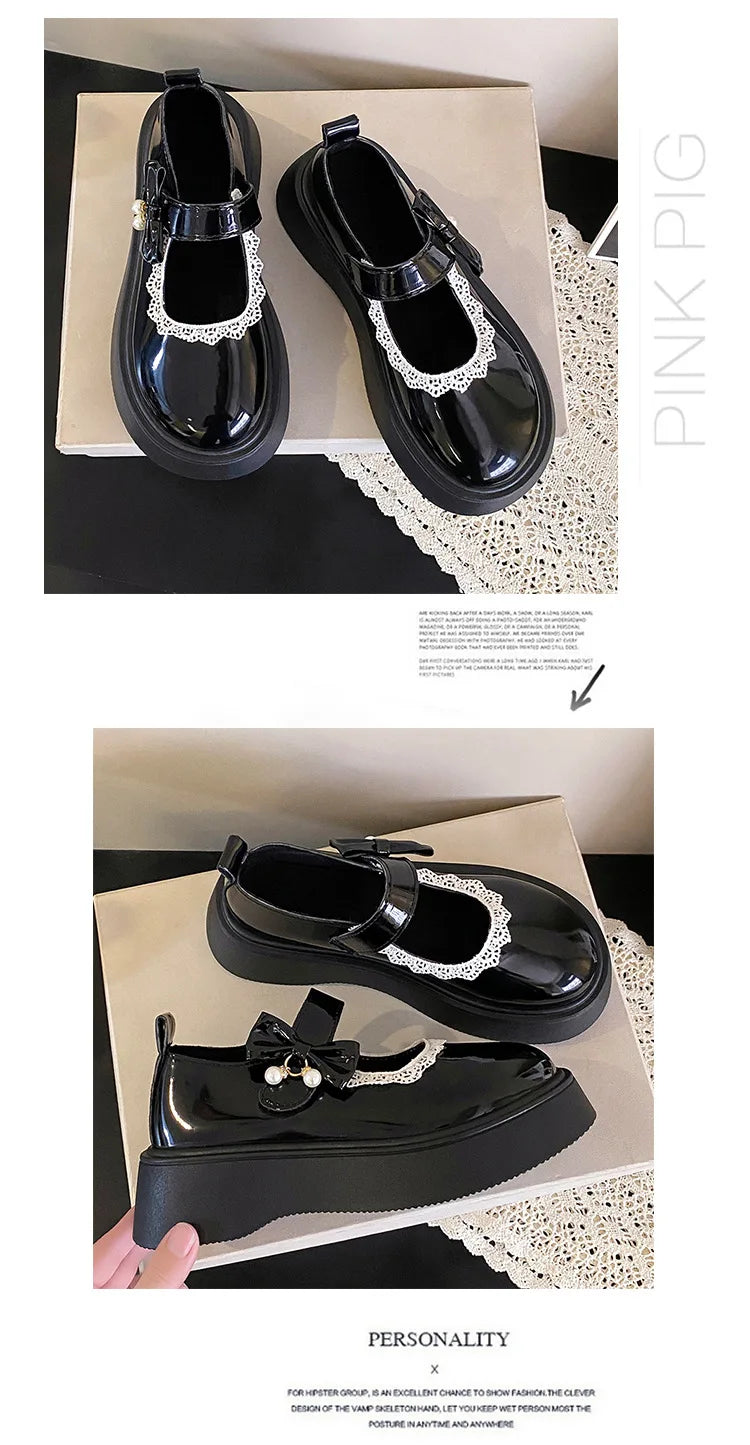 LBSFY -2025 New Fashion Lace Women's Pumps Spring Autumn Mary Jane SHOES Sweet Butterfly Knot Platform Casual Lolita Ladies Shoes