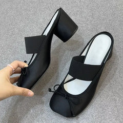 LBSFY  -  South Korean Handmade Apple Headed Sandals for Women's Outdoor Wear New Summer Style with Bow Bow, Thick Heels and High Heels