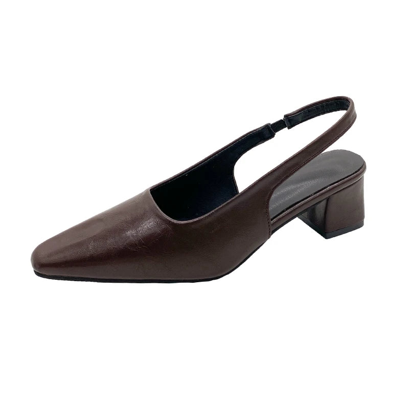 LBSFY -Summer New Women Sandal Fashion Pointed Toe Shallow Slip on Ladies Elegant Slingback Shoes Thin Med Heel Dress Mules