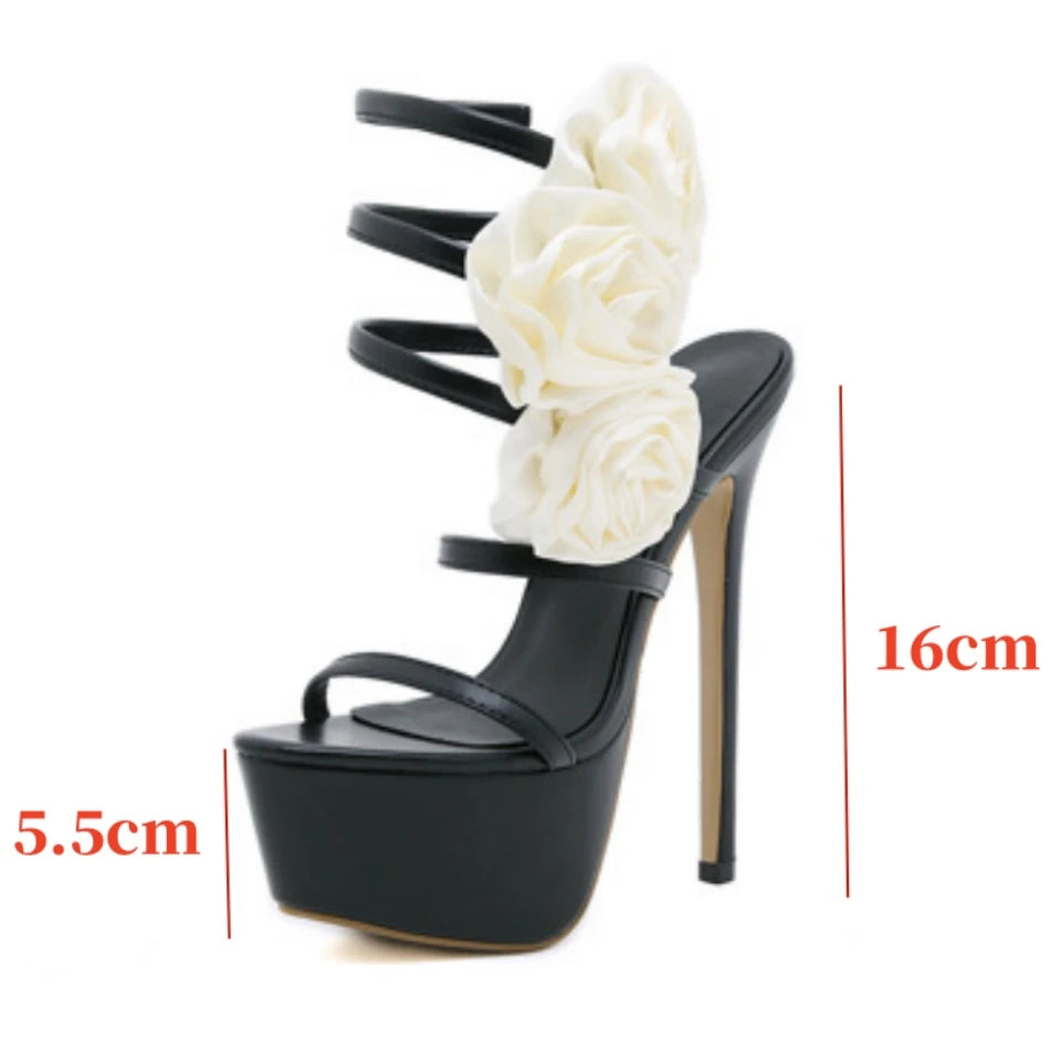 LBSFY  -  Black Ultra High Heel Platform Flower Sandals Ladies Designer Sexy Stilettos Party Dress Pumps Summer Open Toe Shoes For Women