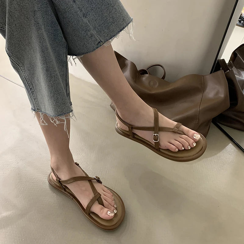 LBSFY  -  2024 Summer Gladiator Women Sandals Fashion Elegant Clip Toe Soft Sole Flats Shoes Ladies Casual Beach Vacation Sandalias