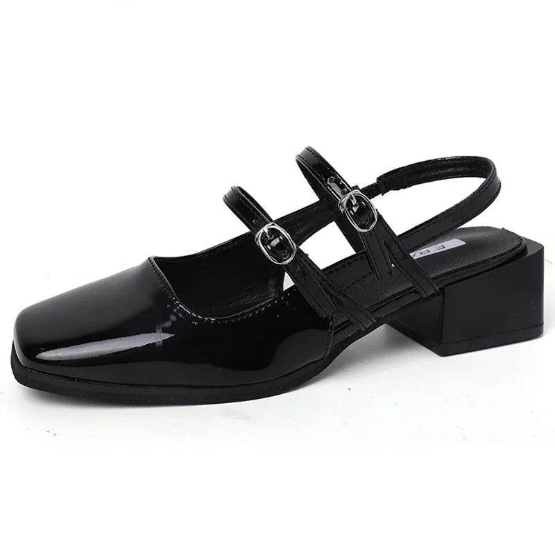 LBSFY - Retro Style Summer Thick Heel Women Sandals Fashion Square Toe Singbacks Shoes Ladies Elegant Party Dress Sandalias