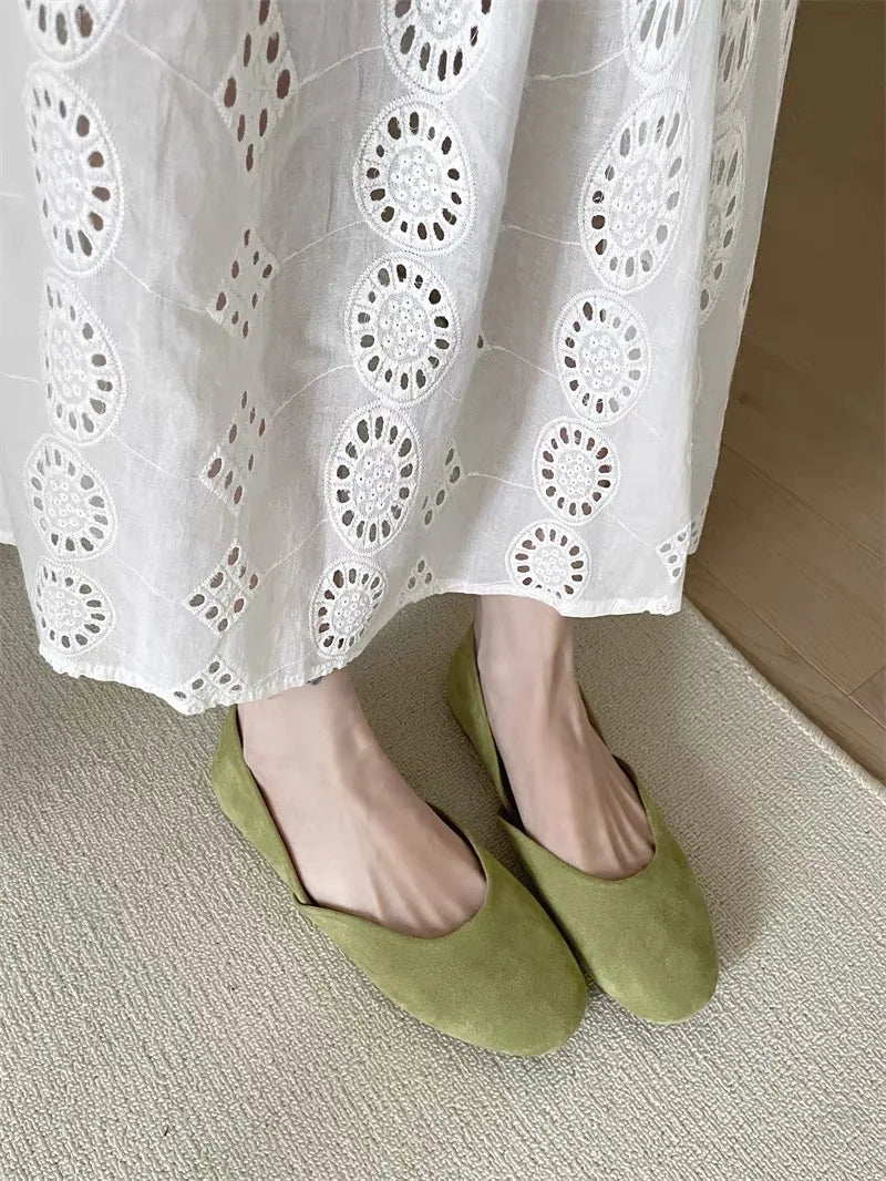 LBSFY -Women Suede Loafers Flat Heel Shallow Female Shoes Spring Summer Square Toe Basic Concise Women Loafers Casual Slip on Boat
