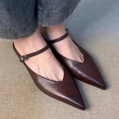 LBSFY -New Style Elegant Leather Sandals Cover Toe Mules Slippers Fashion Shallow Slip-On Slides Shoes Comfortable Ladies Footwear