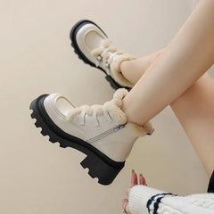 LBSFY  -  Winter Boots Women Buckle Zipper Platform Ankle Booties Punk Round Toe Buckle Punk Handmade Ladies Snow Booties