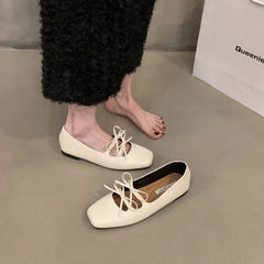 LBSFY -Sweet Double Bowknot Women Mary Jane Shoes New Square Toe Dress Flat Shoe Ladies Red Soft Sole Shoes Zapatos