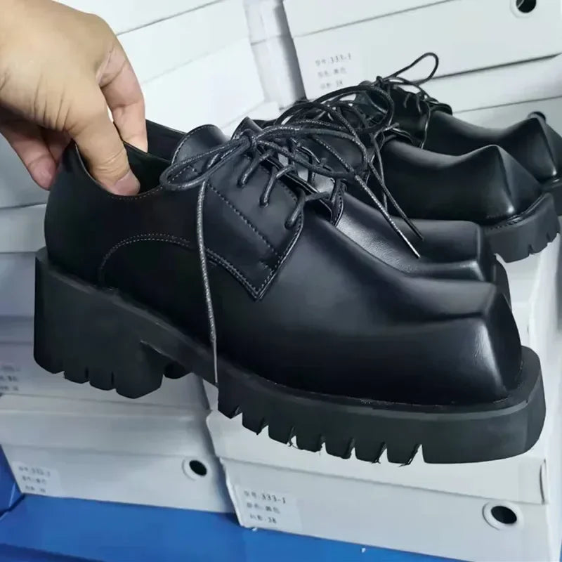Lbsfy Luxury Designer Leather Women Shoes 2025 High Quality Chunky Platform Shoes for Women Square Toe Lace Up Unisex Casual Shoes