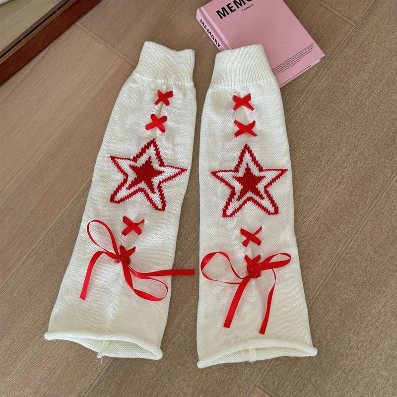 Lbsfy Streetwear Boot Cuffs Fashion Women Knitted Leg Warmers Autumn/Winter Leg Socks Female Y2K Bow Foot Covers Girls Punk Stockings