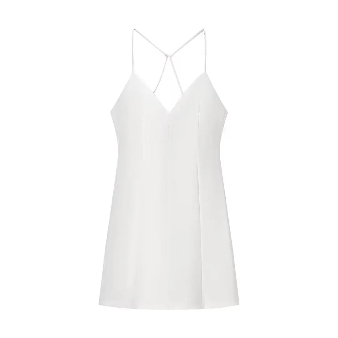 LBSFY -Sexy Fashion Backless Women Dress 2025 New V-neck Solid Color Summer White Short Dress Elagant Slim Party Dress Vestidos
