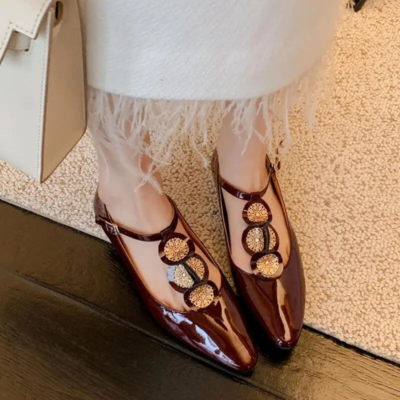 LBSFY  -  Trend Retro Women Flat Heel Shoes Fashion Summer Pointed Toe Ladies Elegant Dress Pumps Low Heel Mary Jane Shoes Footwear Mujer