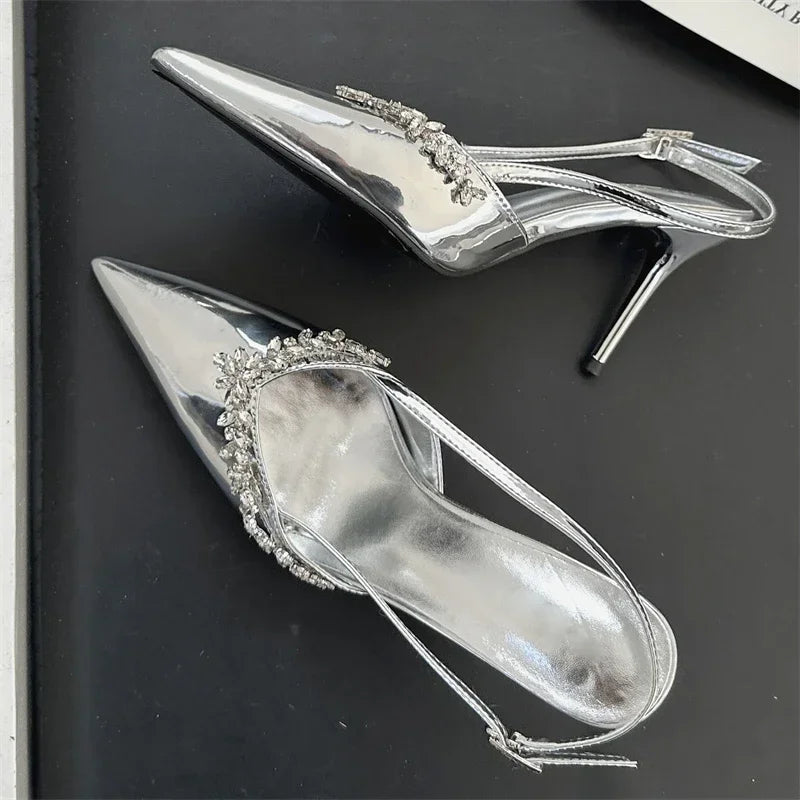 LBSFY -2025 Sexy CRYSTAL Buckle Strap Women Pumps Fashion Pointed Toe Thin Heels Sandals Party Prom Mules Shoes Zapatos Mujer