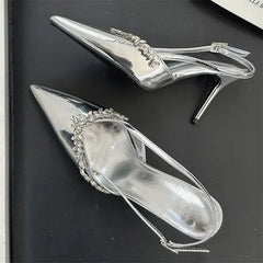LBSFY -2025 Sexy CRYSTAL Buckle Strap Women Pumps Fashion Pointed Toe Thin Heels Sandals Party Prom Mules Shoes Zapatos Mujer