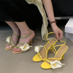 LBSFY -Summer Sexy Flower Narrow Band Women Sandals Street Style Open Toe Thin Heels Party Prom Shoes