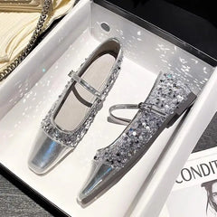 LBSFY  -  2024 Spring Bling Flats Shoes Women Fashion Shallow Ladies Mary Jane Moccasin Flats Girl Square Toe Ballerinas Shoes Female