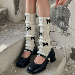 Lbsfy Harajuku Y2k Girls Cute Bow Knitted Leg Warmers Socks Japanese Lolita Kawaii Sweet JK Pink Ruffles Knitted Warm Leg Cover