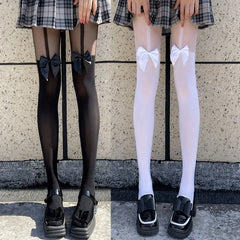 Lbsfy Women Pantyhose Tights Bowknot Lolita Nylon Tights Stockings Seamless Fishnet Pantyhose Female Hosiery Japanese Style Black