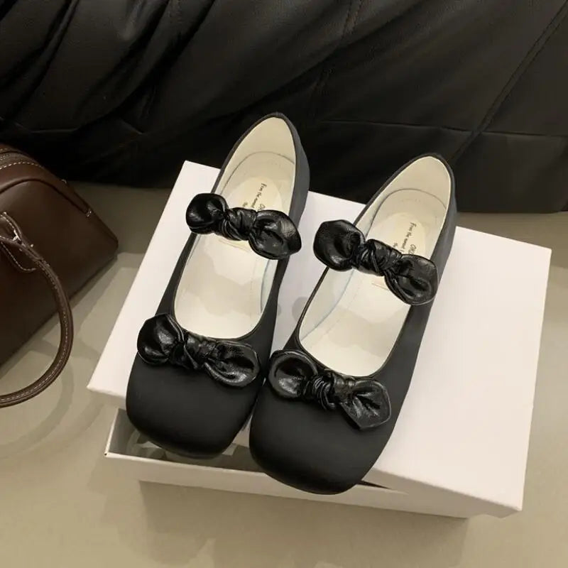 LBSFY  -  Spring Elegant Bow Women Flat Shoes Fashion Round Toe Shallow Slip On Ballerinas Shoes Casual Mary Jane Shoes Cute Girl