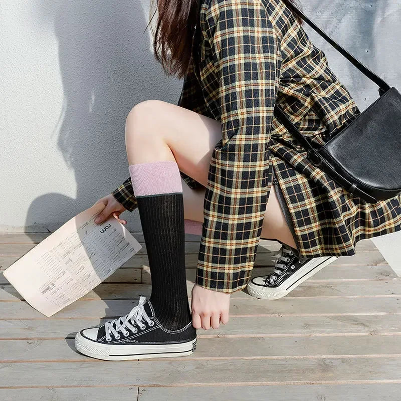Lbsfy Women Long Socks Stockings Solid Color Japanese Fashion Knee Socks Stockings JK Lolita Girls Knee High Socks Stockings Women