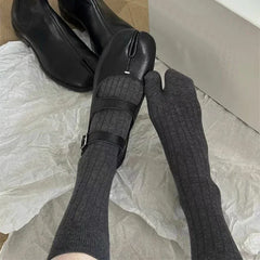 Lbsfy 1/3pairs Cotton Two-Toed Thigh High Socks Women Girls Two Fingers Stockings Long Tube Split Toe Socks Black White Harajuku Sox