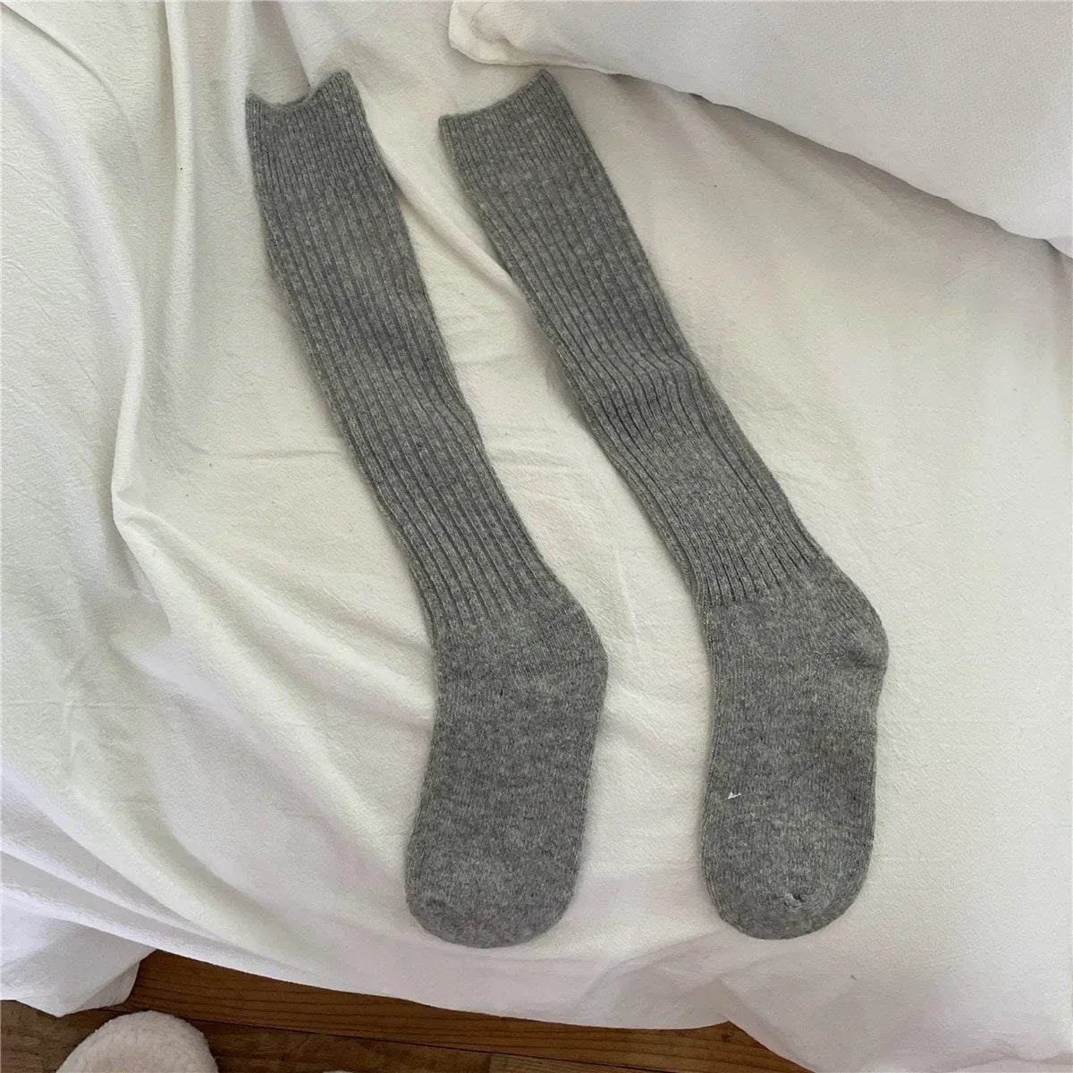 Lbsfy Wool Long Socks Cashmere Women Boot Solid Wool Thigh Stocking Skinny Casual Cotton Over Knee-High Fluffy Female Long Knee Sock