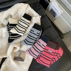 Lbsfy Wool Winter Thick Warm Cute Socks Cotton Korean Wool Stripe Designer Socks Middle Tube Kawaii Casual Harajuku Women Socks