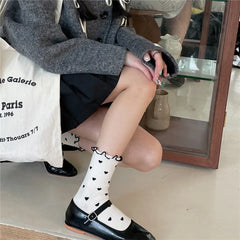 Lbsfy New Women Socks Cotton Ruffle Love Print Socks Middle Tube Autumn Spring Winter Sweet Style Socks Japanese Girls Socks