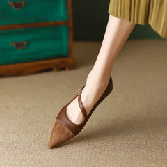 LBSFY  -Women Flat Women's Pointed Toe Retro Single Shoes One Word Buckle Round Mary Jane Shoes Ballerina Flats Mujer