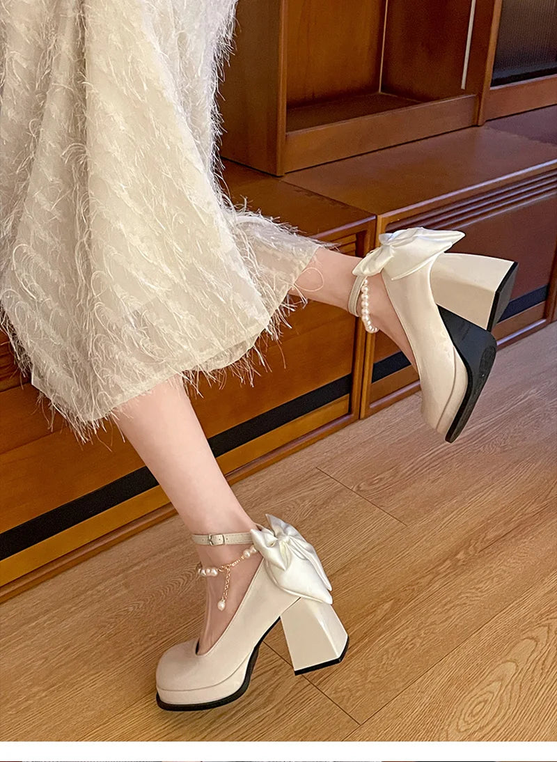 LBSFY -Designer Butterfly-knot Women Mary Jane Shoes Ladies Concise Outdoor Pumps Spring Autumn Women's Dress Leather Shoes