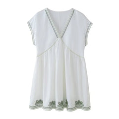 LBSFY -Boho Casual V-neck Short Dress New Plant Embroidery Loose Fashion Women Dress Vacation Beach Summer Female Clothing