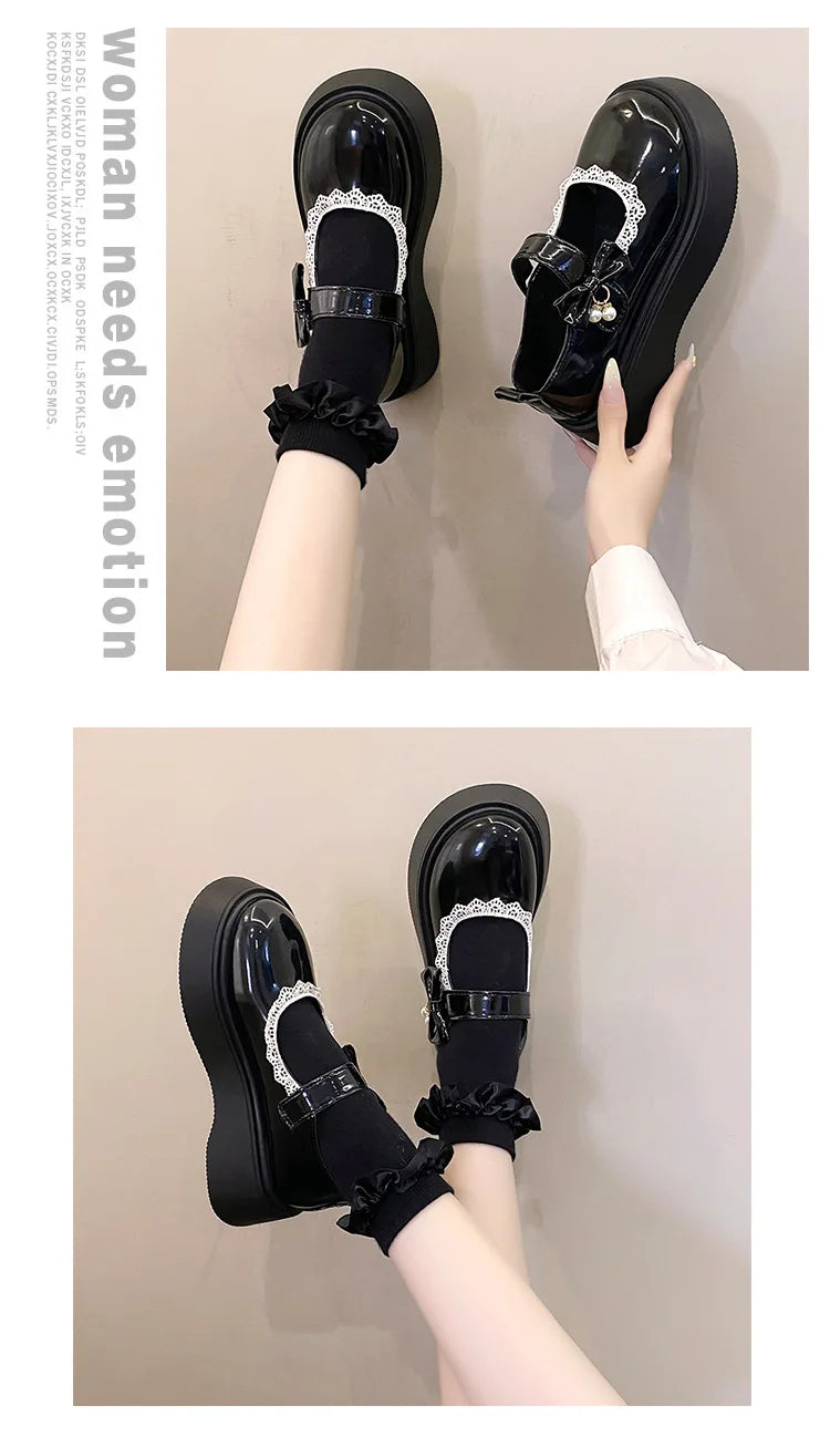 LBSFY -2025 New Fashion Lace Women's Pumps Spring Autumn Mary Jane SHOES Sweet Butterfly Knot Platform Casual Lolita Ladies Shoes