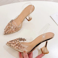 LBSFY -Street Style PVC Transparent CRYSTAL Pointed Toe Women Pumps Elegant Slingback Thin High Heels Banquet Party Shoes