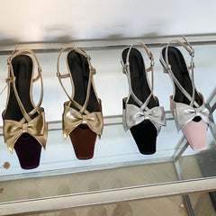 LBSFY  -  Cute Butterfly-knot Women Sandals Shallow Elegant Office Lady Slingback Shoes Low Heel Cross-tied Dress Shoes Zapatos De Mujer