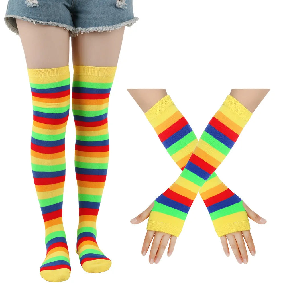 Lbsfy 2Pair/Set Women Gothic Punk Over Knee Long Stripe Socks Girl Arm Sleeve Gloves Thigh High  Hosiery Sweet Cute Christmas Gift