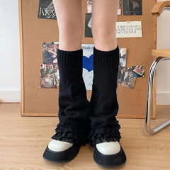 Lbsfy Punk Dark Black Leg Warmers Lace Over Knee Socks Winter Warm Knit Y2K Leg Covers Harajuku Boot Cuffs Japanese JK Lolita Sock