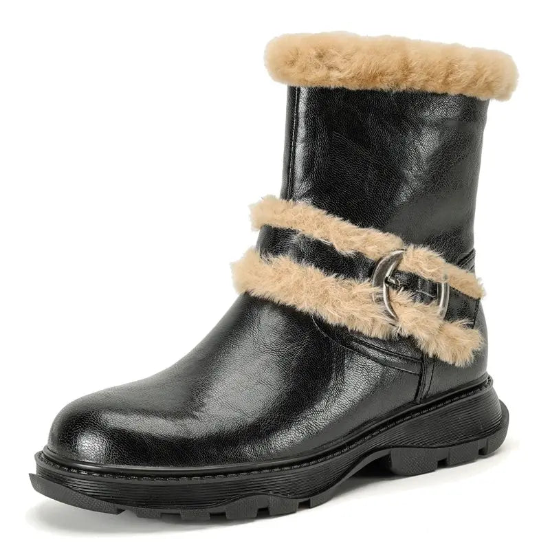 LBSFY  -  Nature Wool Warm Snow Boots Women Zipper Round Toe Platform Winter Boots Fashion Fur Ankle Boots For Women Shoes