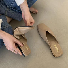 LBSFY -Flat Half Drag Slippers Square Toe Sandals 2025 Spring/Summer Outside Wear Casual Soft Bottom Mules Low Heel Sapatos Femininos